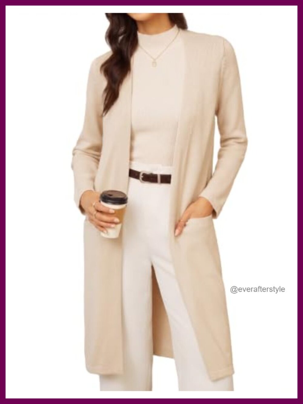 Open Front Long Knit Duster Cardigan with Pockets Below Knee Maxi